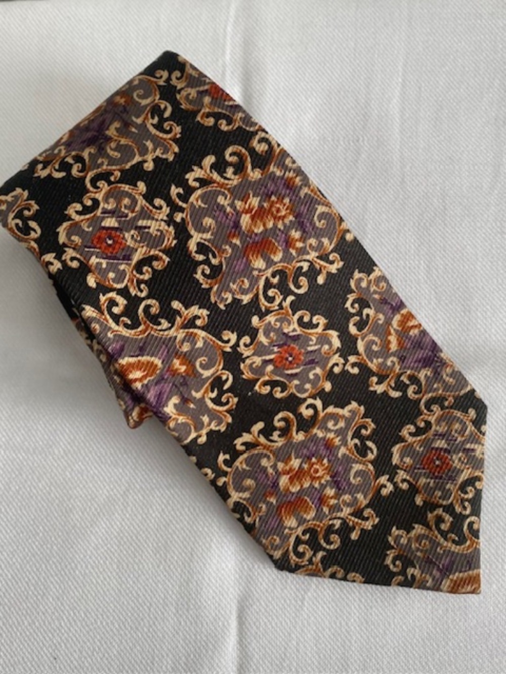 Vintage CHRISTIAN DIOR Baroque Damask Pattern Silk Necktie